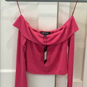motel rocks pink off the shoulder long sleeve